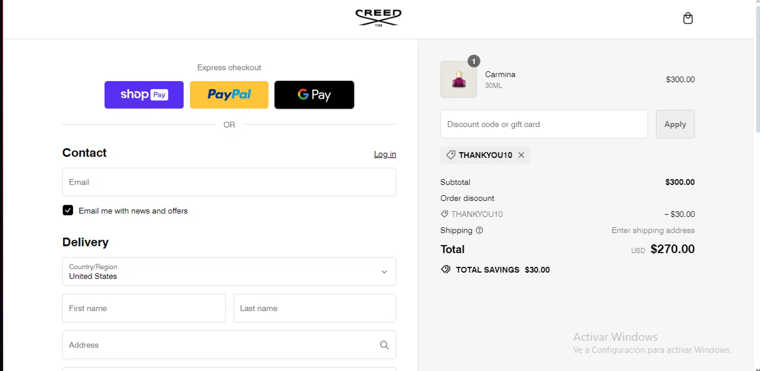 how to use Creed Boutique coupons