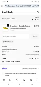 RYAN10 coupon verification screenshot