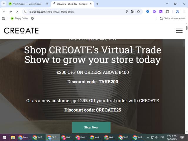 Creoate checkout page showing Creoate discount code box | Screenshot taken by SimplyCodes community member on Sep 12, 2025