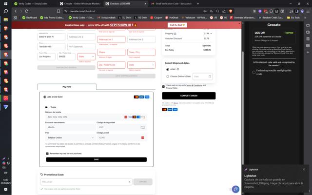 Creoate checkout page showing Creoate discount code box | Screenshot taken by SimplyCodes community member on Sep 23, 2025