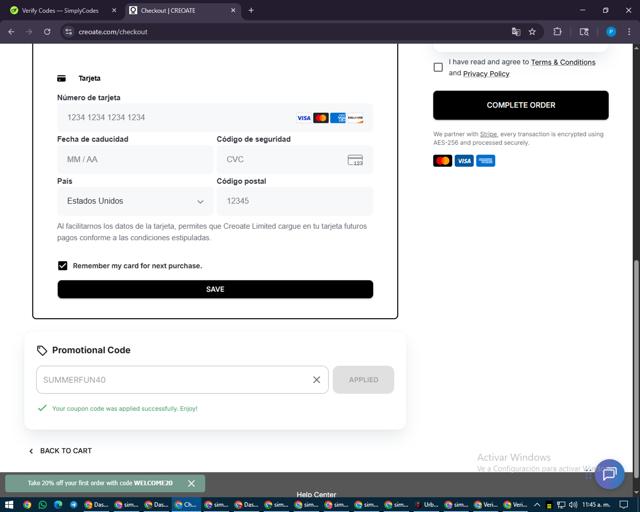 Creoate checkout page showing Creoate discount code box | Screenshot taken by SimplyCodes community member on Aug 19, 2025