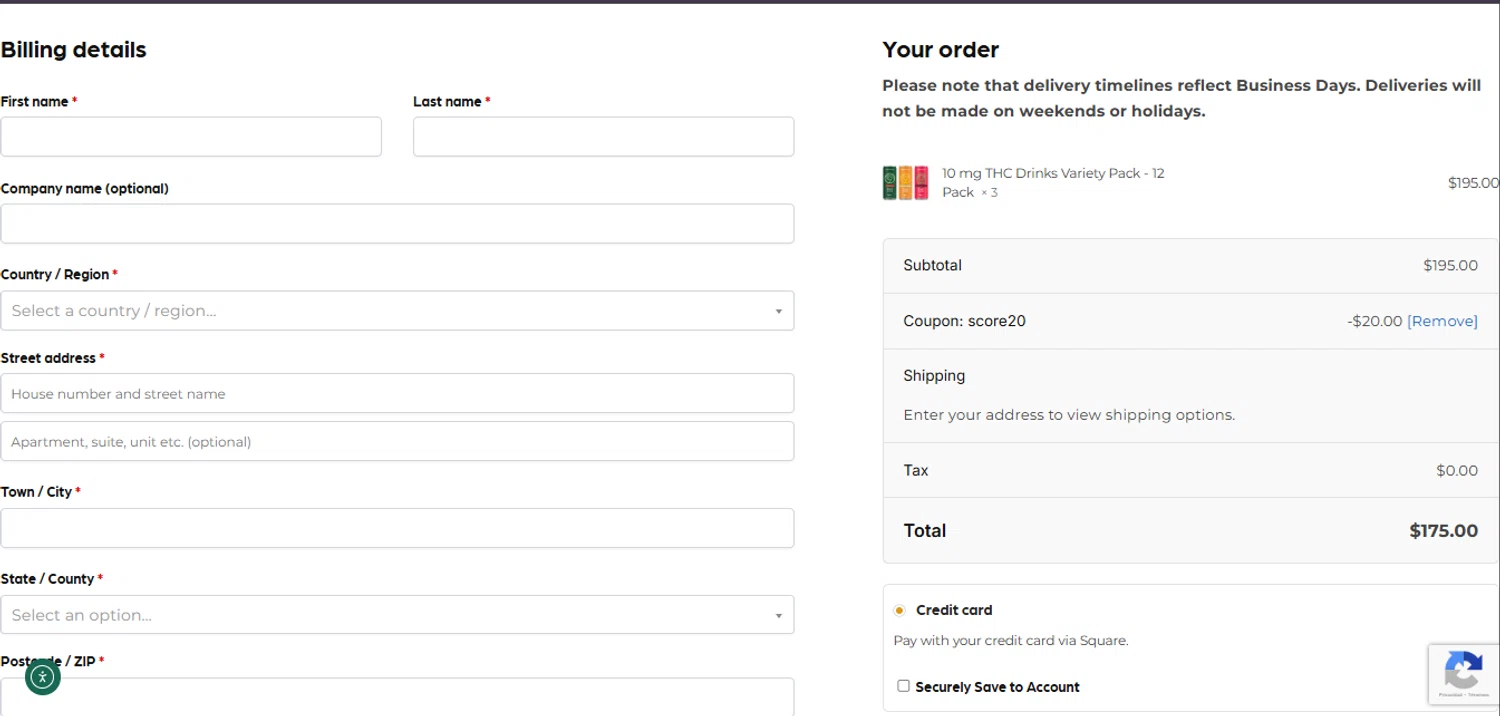 Crescent Canna checkout page showing Crescent Canna coupon code box | Screenshot taken by SimplyCodes community member on Feb 8, 2026