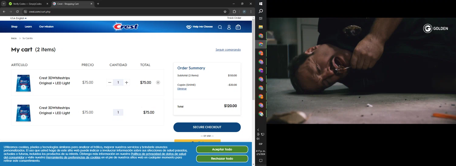 Crest checkout page showing Crest discount code box | Screenshot taken by SimplyCodes community member on May 2, 2024