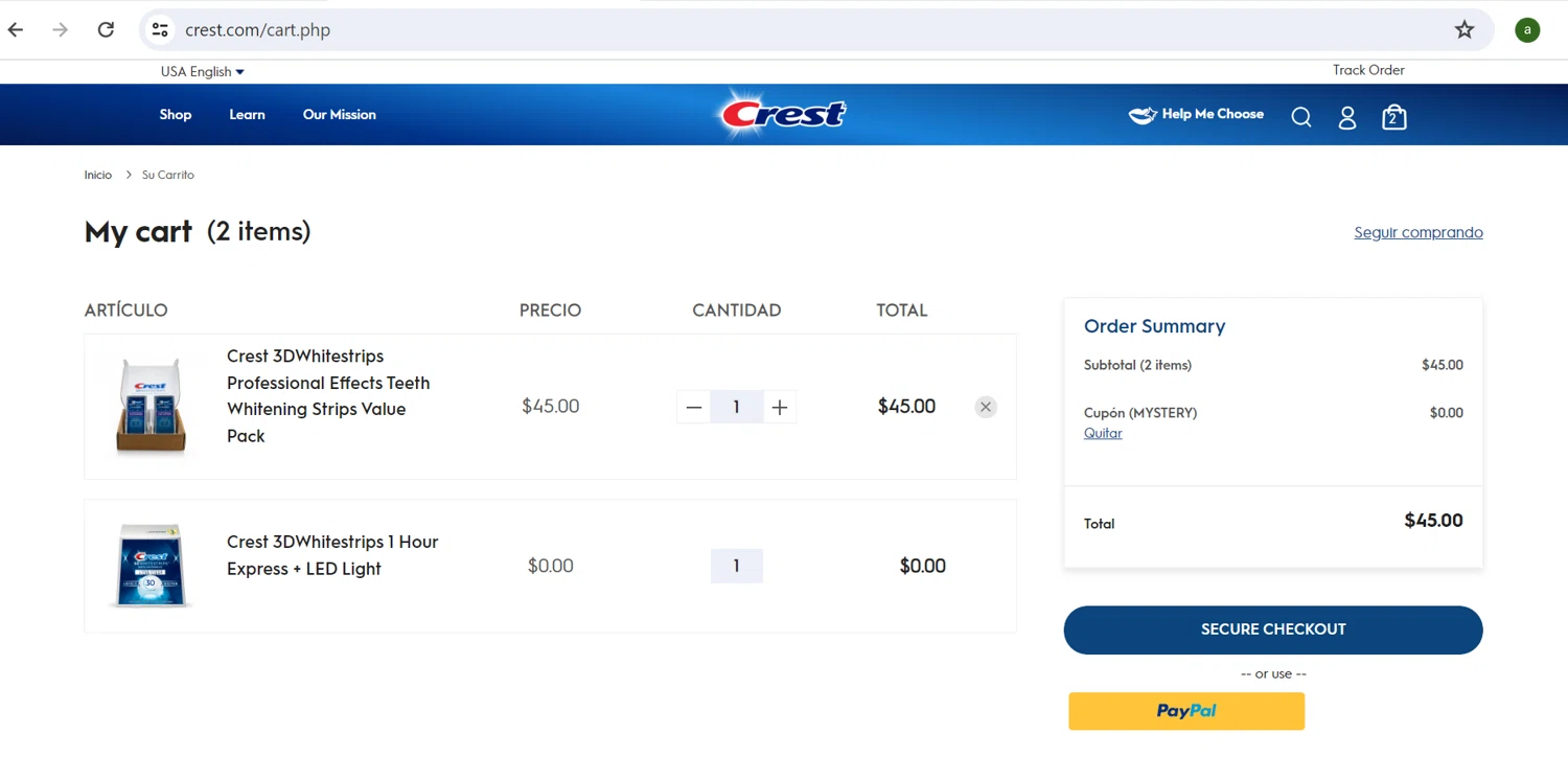 Crest checkout page showing Crest discount code box | Screenshot taken by SimplyCodes community member on Apr 20, 2024