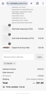 Crew LaLa coupon verification screenshot