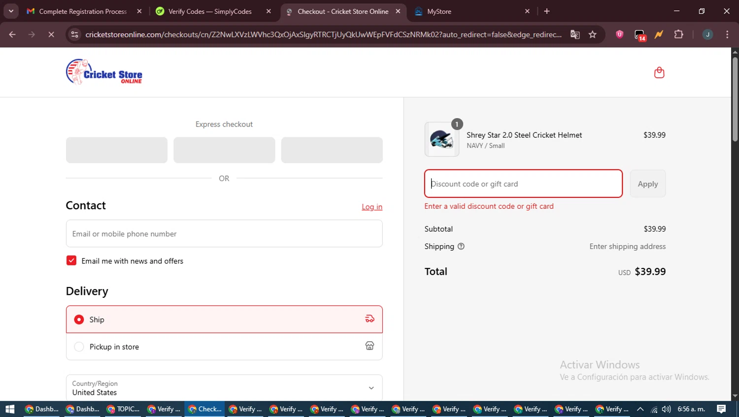 Cricket Store Online coupon code screenshot showing code MEMORIALDAY25 applied at Cricket Store Online checkout page. Uploaded by SimplyCodes community member ScanLynx8928 on Jun 6, 2025