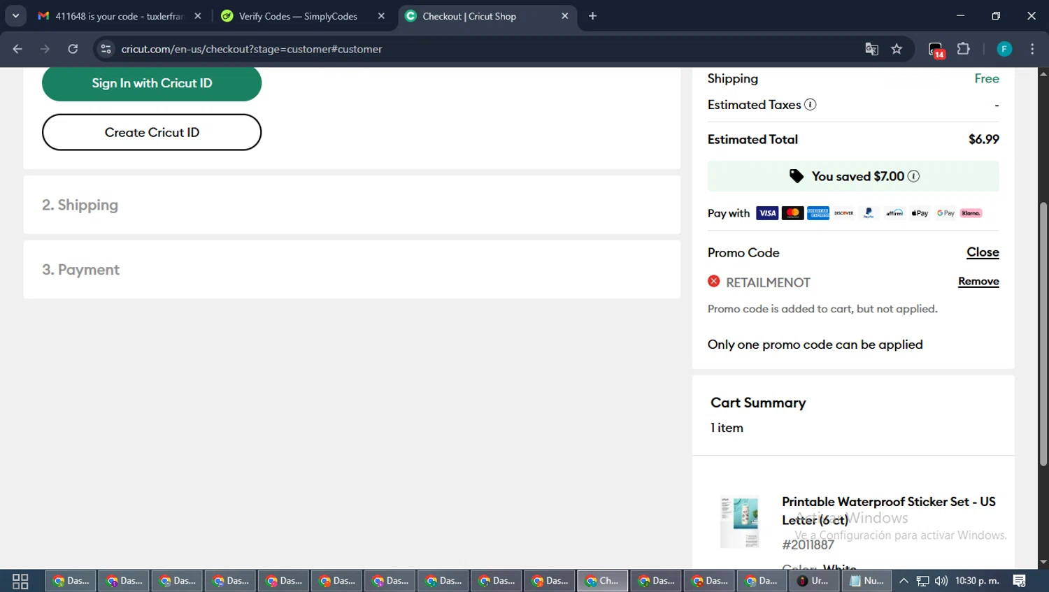 Cricut checkout page showing Cricut coupon code box | Screenshot taken by SimplyCodes community member on Dec 16, 2025