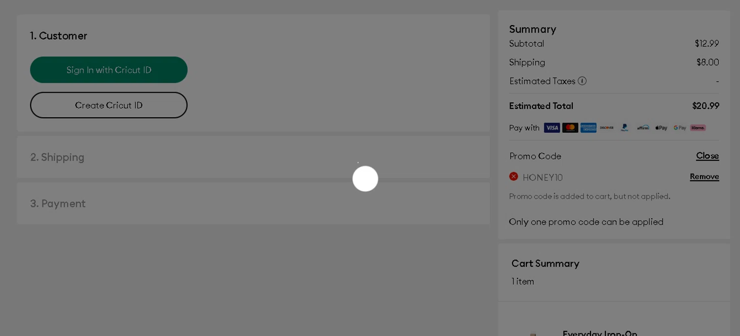 Cricut checkout page showing Cricut coupon code box | Screenshot taken by SimplyCodes community member on Feb 1, 2026