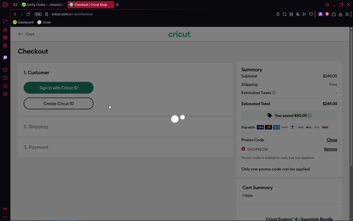 Cricut checkout page showing Cricut coupon code box | Screenshot taken by SimplyCodes community member on Feb 18, 2026