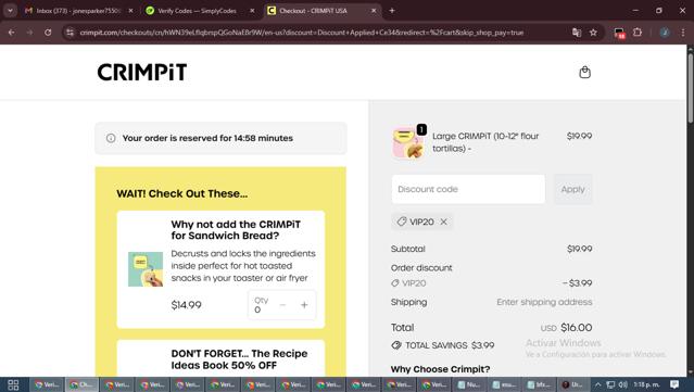 CRIMPiT USA checkout page showing CRIMPiT USA promo code box | Screenshot taken by SimplyCodes community member on Sep 19, 2025
