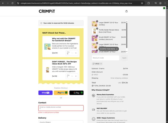 CRIMPiT USA checkout page showing CRIMPiT USA promo code box | Screenshot taken by SimplyCodes community member on Aug 21, 2025