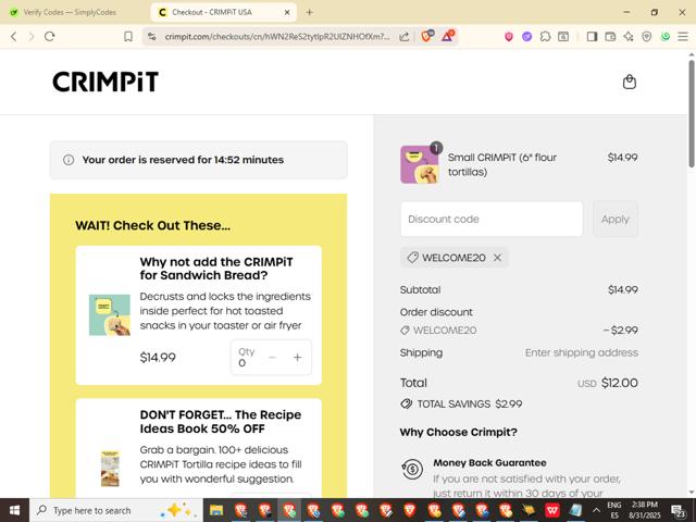 CRIMPiT USA checkout page showing CRIMPiT USA promo code box | Screenshot taken by SimplyCodes community member on Aug 31, 2025
