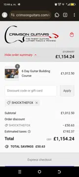 Crimson Guitars coupon verification screenshot
