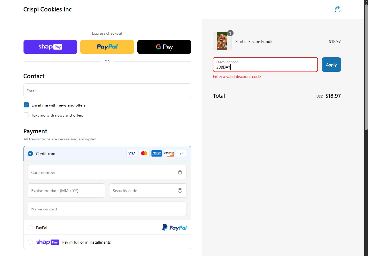 CRISPI discount code screenshot showing code 29BDAY applied at CRISPI checkout page. Uploaded by SimplyCodes community member RebatePioneer1295 on May 12, 2025