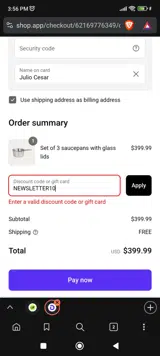 Cristel USA coupon verification screenshot