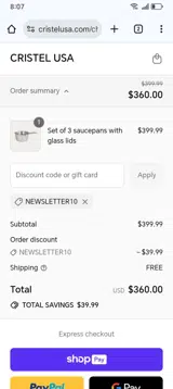 Cristel USA coupon verification screenshot