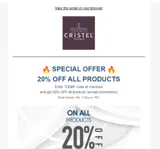 Cristel USA coupon verification screenshot