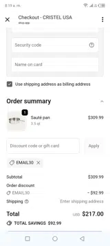 Cristel USA coupon verification screenshot