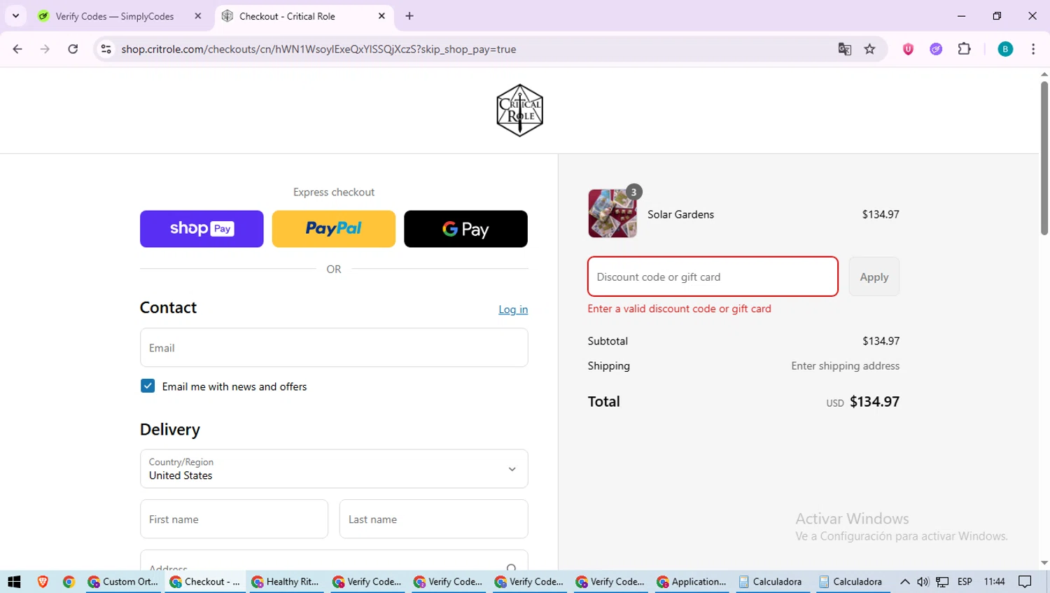 Critical Role discount code screenshot showing code welcomesms applied at Critical Role checkout page. Uploaded by SimplyCodes community member QuestScholar5572 on Aug 7, 2025