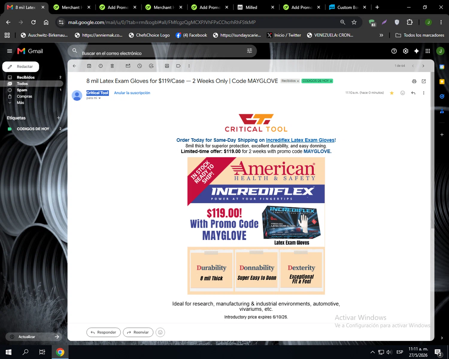 Critical Tool promo code screenshot showing code MAYGLOVE applied at Critical Tool checkout page. Uploaded by SimplyCodes community member Codehunter on May 27, 2026