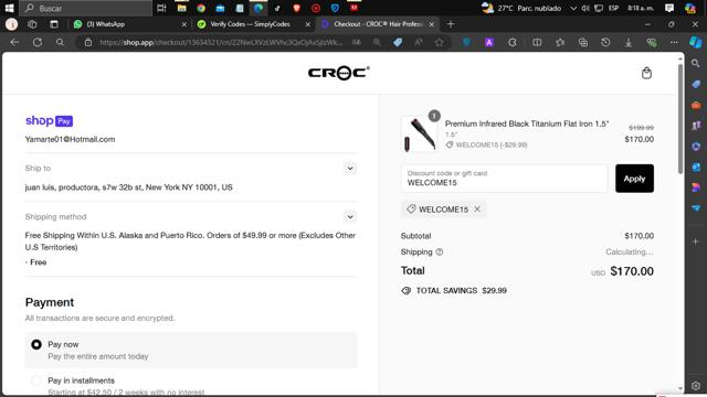 CROC Hair Professional checkout page showing CROC Hair Professional promo code box | Screenshot taken by SimplyCodes community member on Jul 6, 2024