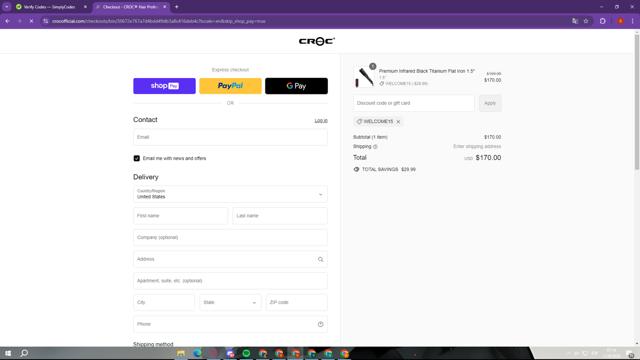 CROC Hair Professional checkout page showing CROC Hair Professional promo code box | Screenshot taken by SimplyCodes community member on Sep 11, 2024