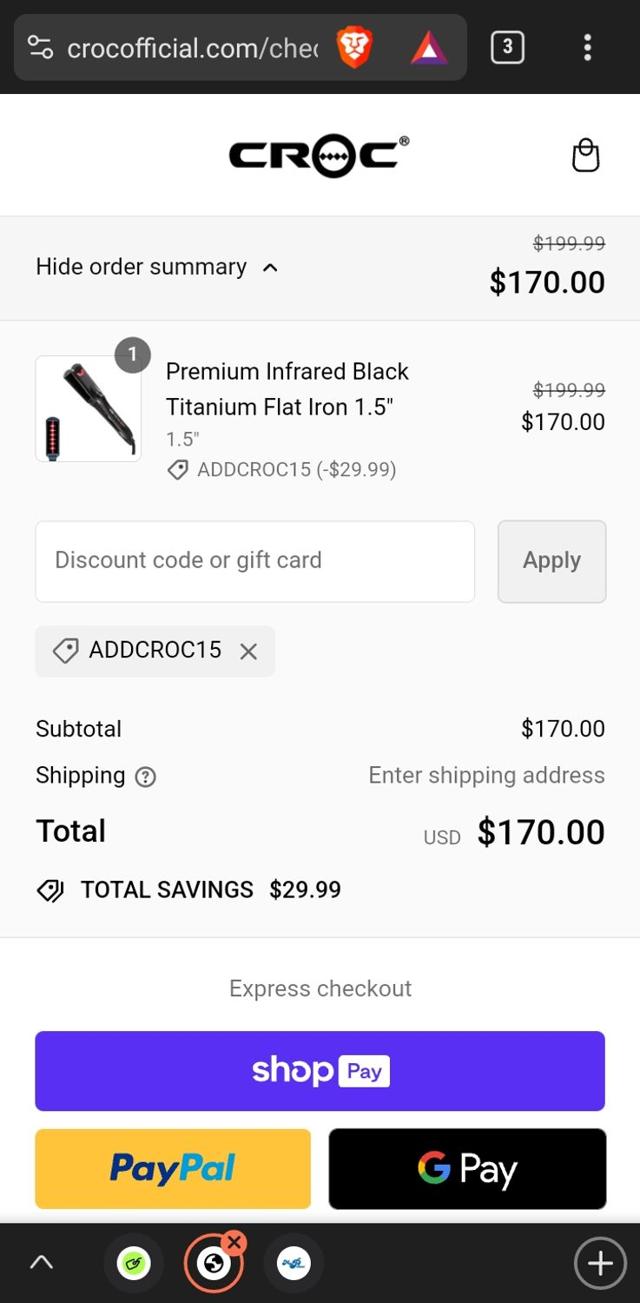 CROC Hair Professional checkout page showing CROC Hair Professional promo code box | Screenshot taken by SimplyCodes community member on Jun 26, 2024