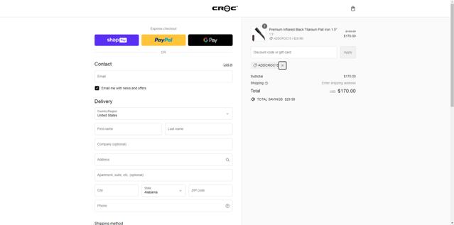 CROC Hair Professional checkout page showing CROC Hair Professional promo code box | Screenshot taken by SimplyCodes community member on Aug 13, 2024