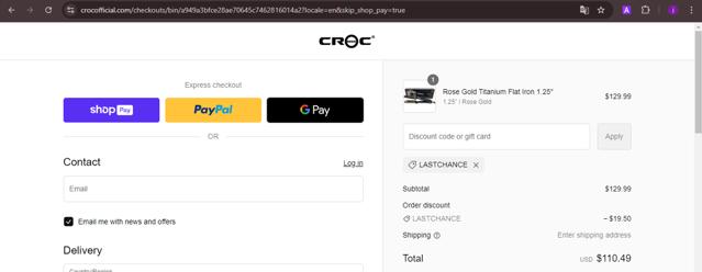 CROC Hair Professional checkout page showing CROC Hair Professional promo code box | Screenshot taken by SimplyCodes community member on Sep 29, 2024