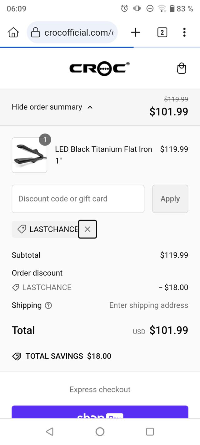 CROC Hair Professional checkout page showing CROC Hair Professional promo code box | Screenshot taken by SimplyCodes community member on Oct 28, 2024