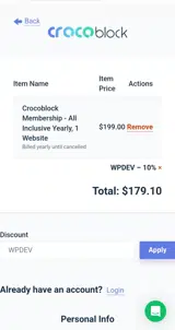 WPDEV coupon verification screenshot