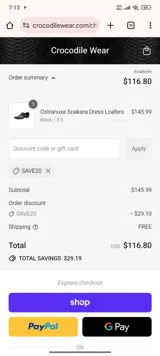 SAVE20 coupon verification screenshot