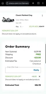 Crocs coupon verification screenshot