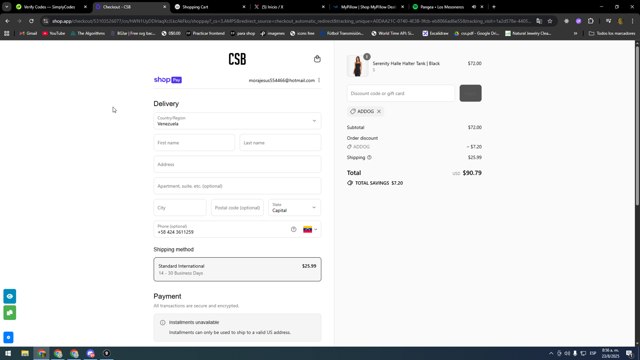 Crop Shop Boutique US checkout page showing Crop Shop Boutique US promo code box | Screenshot taken by SimplyCodes community member on Aug 23, 2025