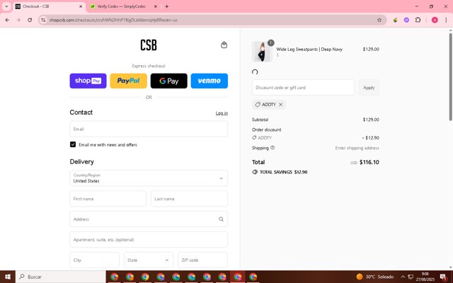 Crop Shop Boutique US checkout page showing Crop Shop Boutique US promo code box | Screenshot taken by SimplyCodes community member on Aug 27, 2025