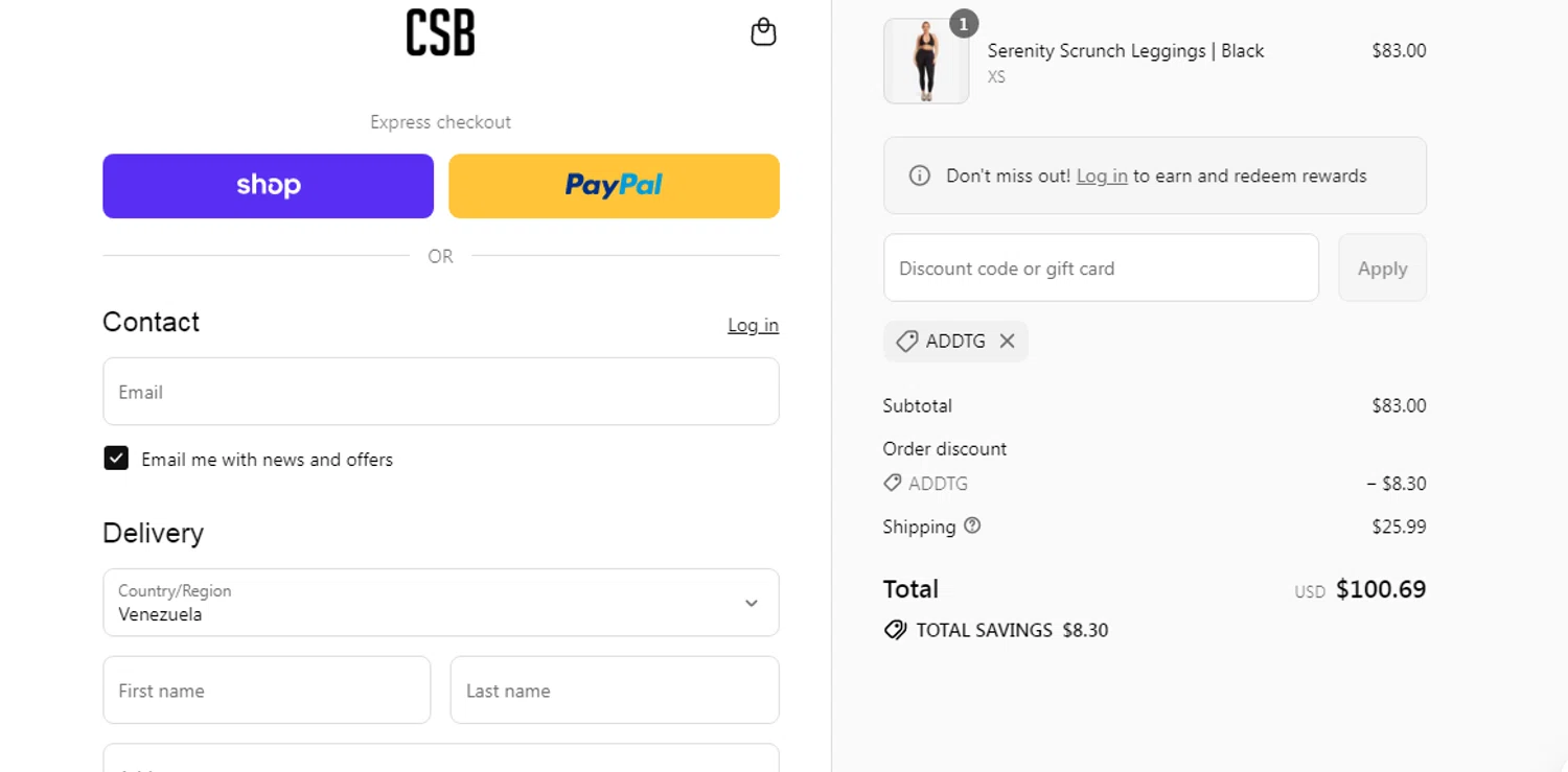 Crop Shop Boutique US promo code screenshot showing code ADDTG applied at Crop Shop Boutique US checkout page. Uploaded by SimplyCodes community member leidycamacaro on Aug 29, 2025