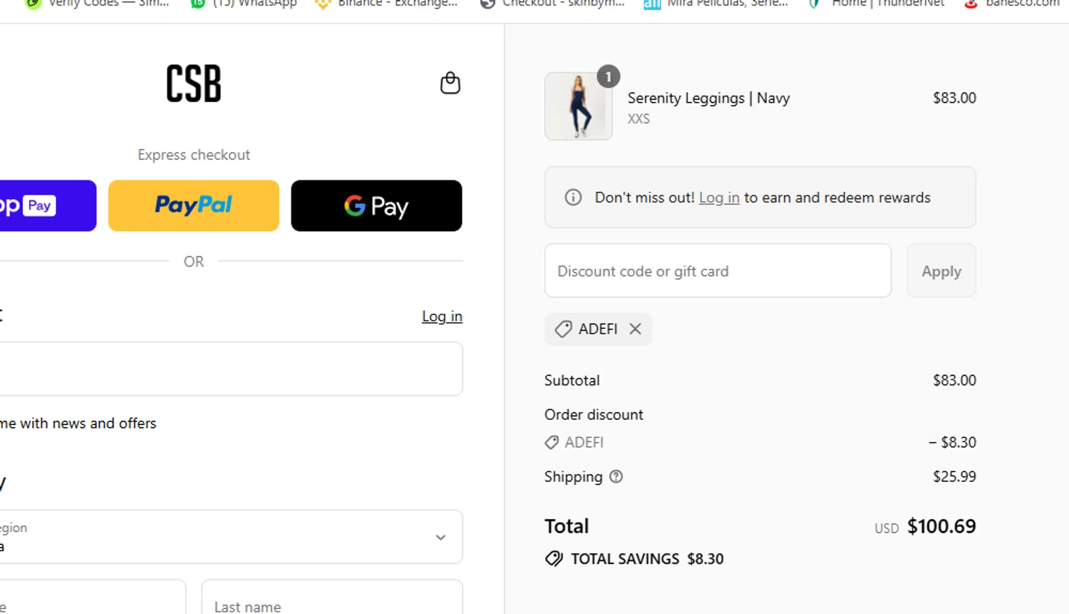 Crop Shop Boutique US promo code screenshot showing code ADEFI applied at Crop Shop Boutique US checkout page. Uploaded by SimplyCodes community member yeresojperez on Aug 26, 2025