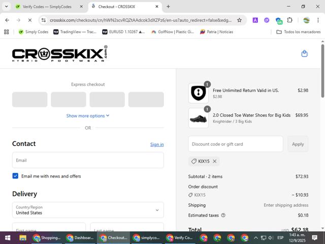 Crosskix checkout page showing Crosskix discount code box | Screenshot taken by SimplyCodes community member on Sep 12, 2025