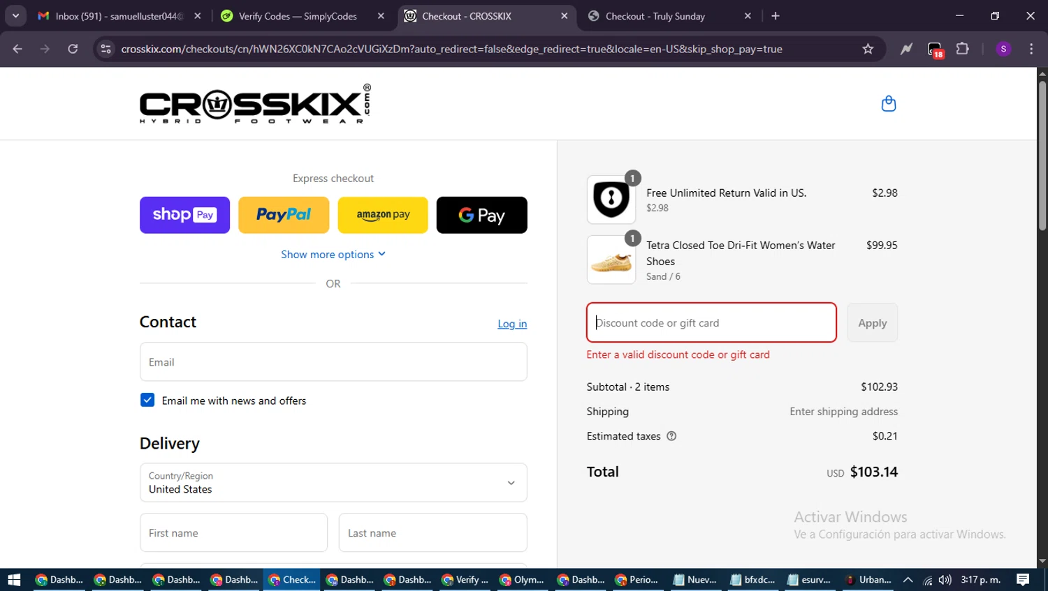 Crosskix discount code screenshot showing code CROSSBLASTZ applied at Crosskix checkout page. Uploaded by SimplyCodes community member ShieldWarden7838 on Aug 22, 2025