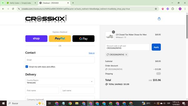 Crosskix checkout page showing Crosskix discount code box | Screenshot taken by SimplyCodes community member on Sep 12, 2025