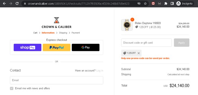 Crown & Caliber checkout page showing Crown & Caliber promo code box | Screenshot taken by SimplyCodes community member on Jul 2, 2024