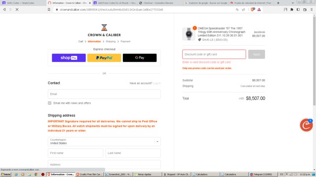 Crown & Caliber checkout page showing Crown & Caliber promo code box | Screenshot taken by SimplyCodes community member on Jan 24, 2024