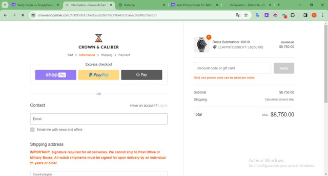 Crown & Caliber checkout page showing Crown & Caliber promo code box | Screenshot taken by SimplyCodes community member on Mar 1, 2024