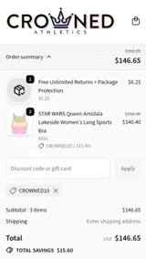 CROWNED10 coupon verification screenshot