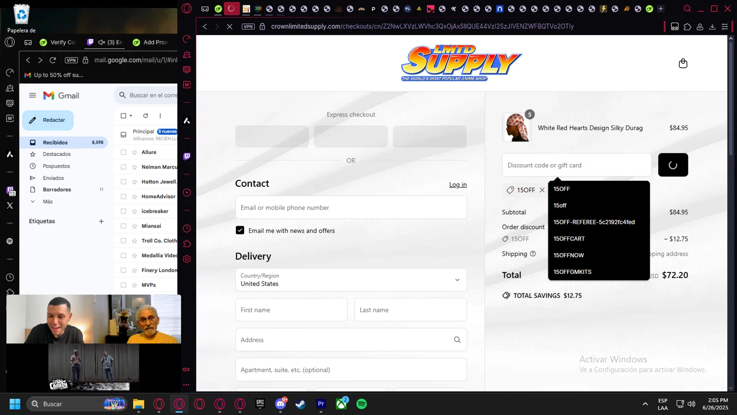 Crown Limited Supply promo code screenshot showing code 15OFF applied at Crown Limited Supply checkout page. Uploaded by SimplyCodes community member leonardocamacho2 on Jun 26, 2025