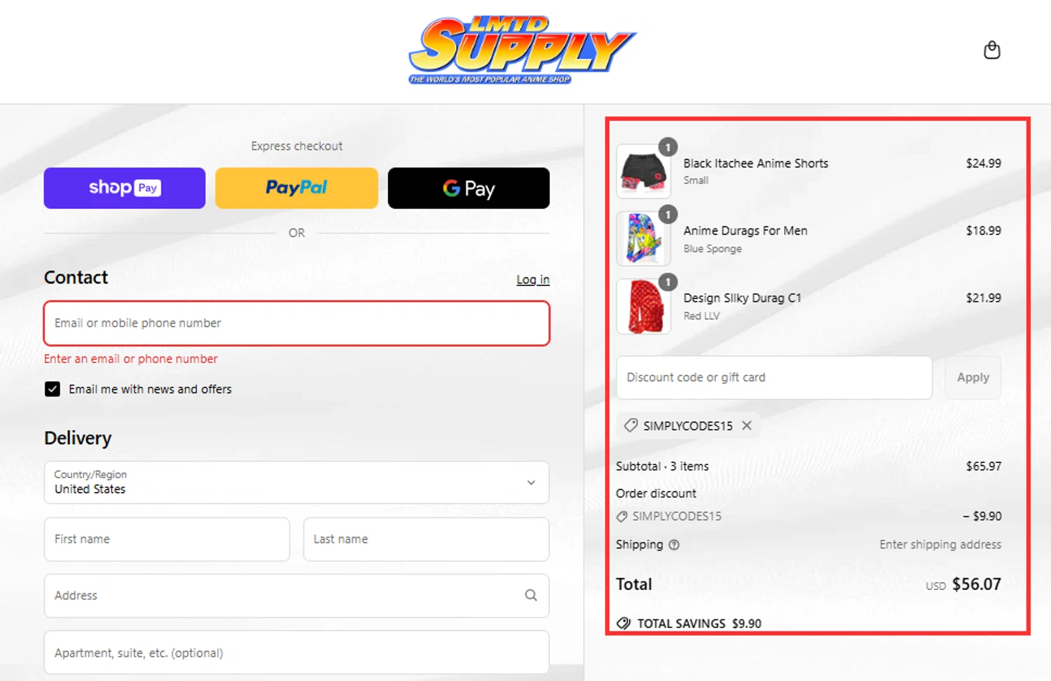 Crown Limited Supply promo code screenshot showing code SIMPLYCODES15 applied at Crown Limited Supply checkout page. Uploaded by SimplyCodes community member RebateHunter3112 on May 29, 2025