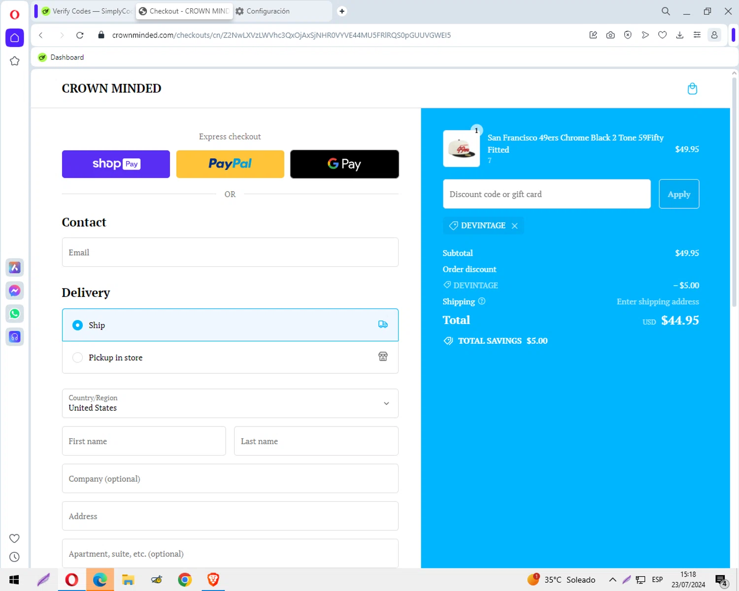 CrownMinded checkout page showing CrownMinded discount code box | Screenshot taken by SimplyCodes community member on Jul 23, 2024