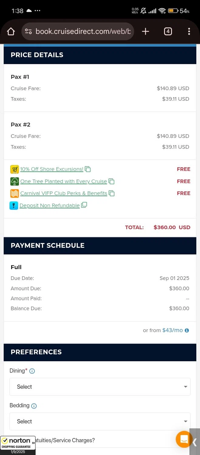 CruiseDirect checkout page showing CruiseDirect promo code box | Screenshot taken by SimplyCodes community member on Sep 1, 2025