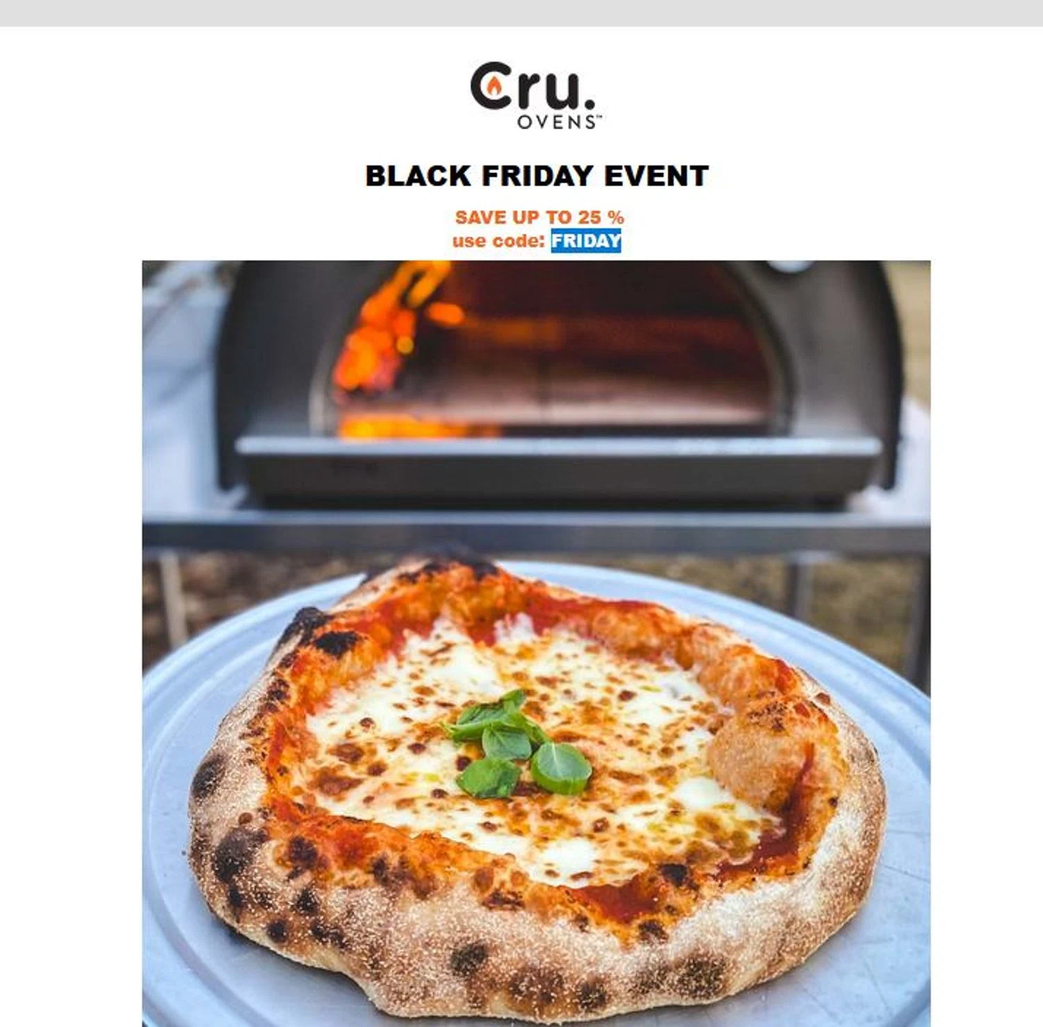 Cru Ovens promo code screenshot showing code FRIDAY applied at Cru Ovens checkout page. Uploaded by SimplyCodes community member stygian1 on Nov 28, 2025
