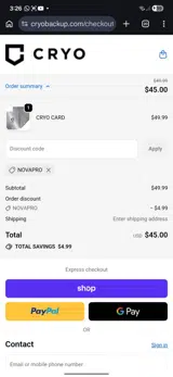 NOVAPRO coupon verification screenshot